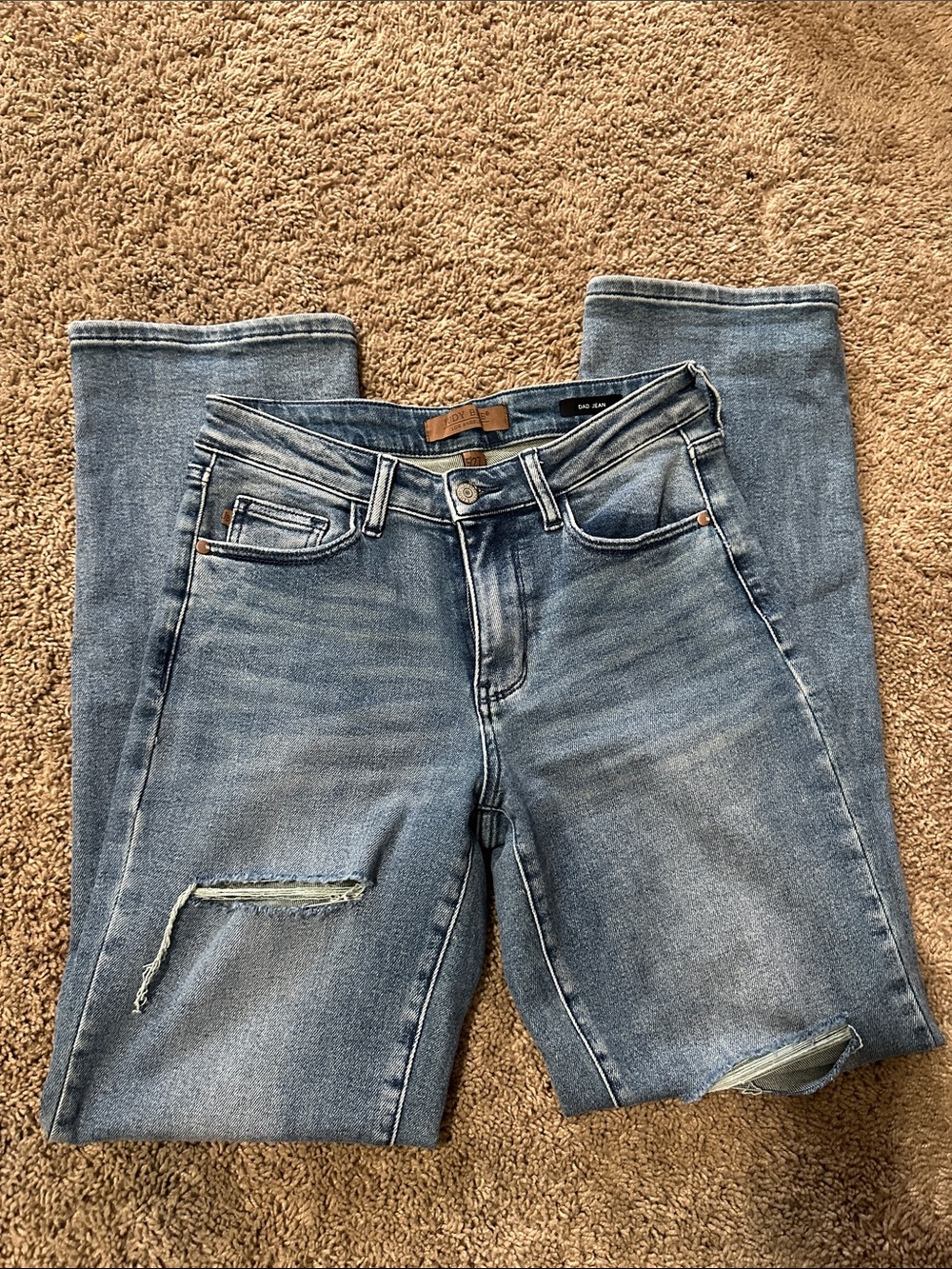 Judy Blue DAD JEAN Light Blue Straight-Leg Distressed Jeans SZ. 5/27